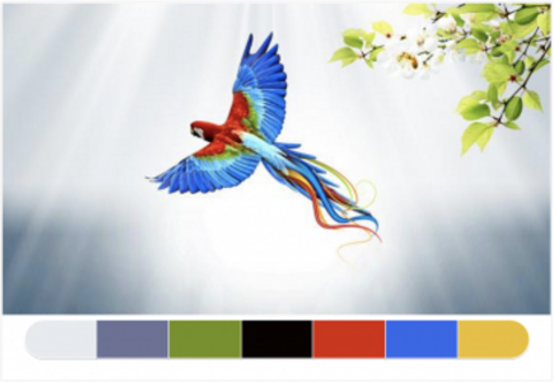 bird flying with associated color palette
