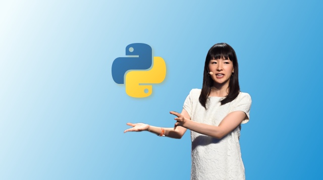 Marie Kondo holding up the python logo